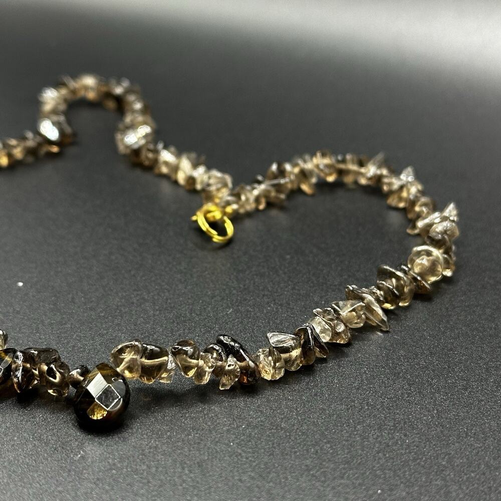 Faceted Smokey Quartz Necklace Gemstone Beaded Pear Cut 20” - Picture 3 of 3
